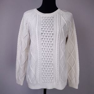 GAP ivory cotton crewneck fisherman knit sweater